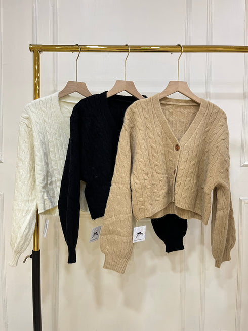 Winter KnittedLantern Sleeves Crop Cardigan